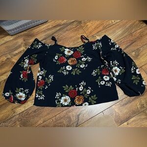SHEIN Black Floral Off-Shoulder Blouse